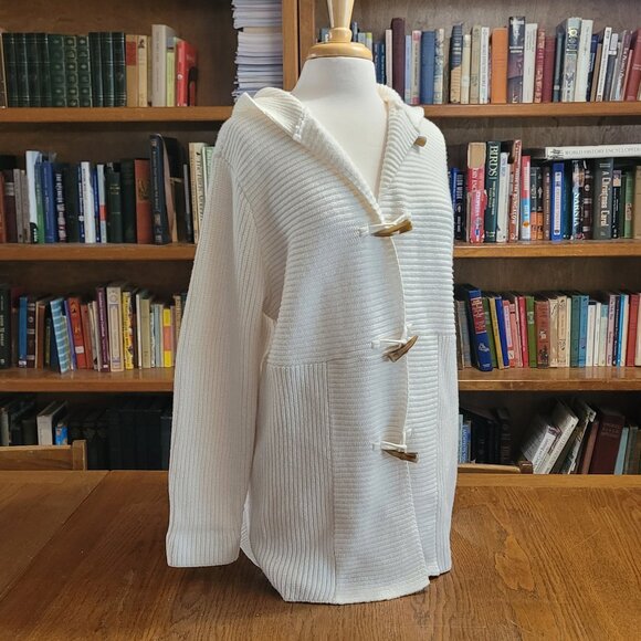 Chaps hooded cardigan with toggle buttons in cream women's size L oversized - Picture 1 of 7